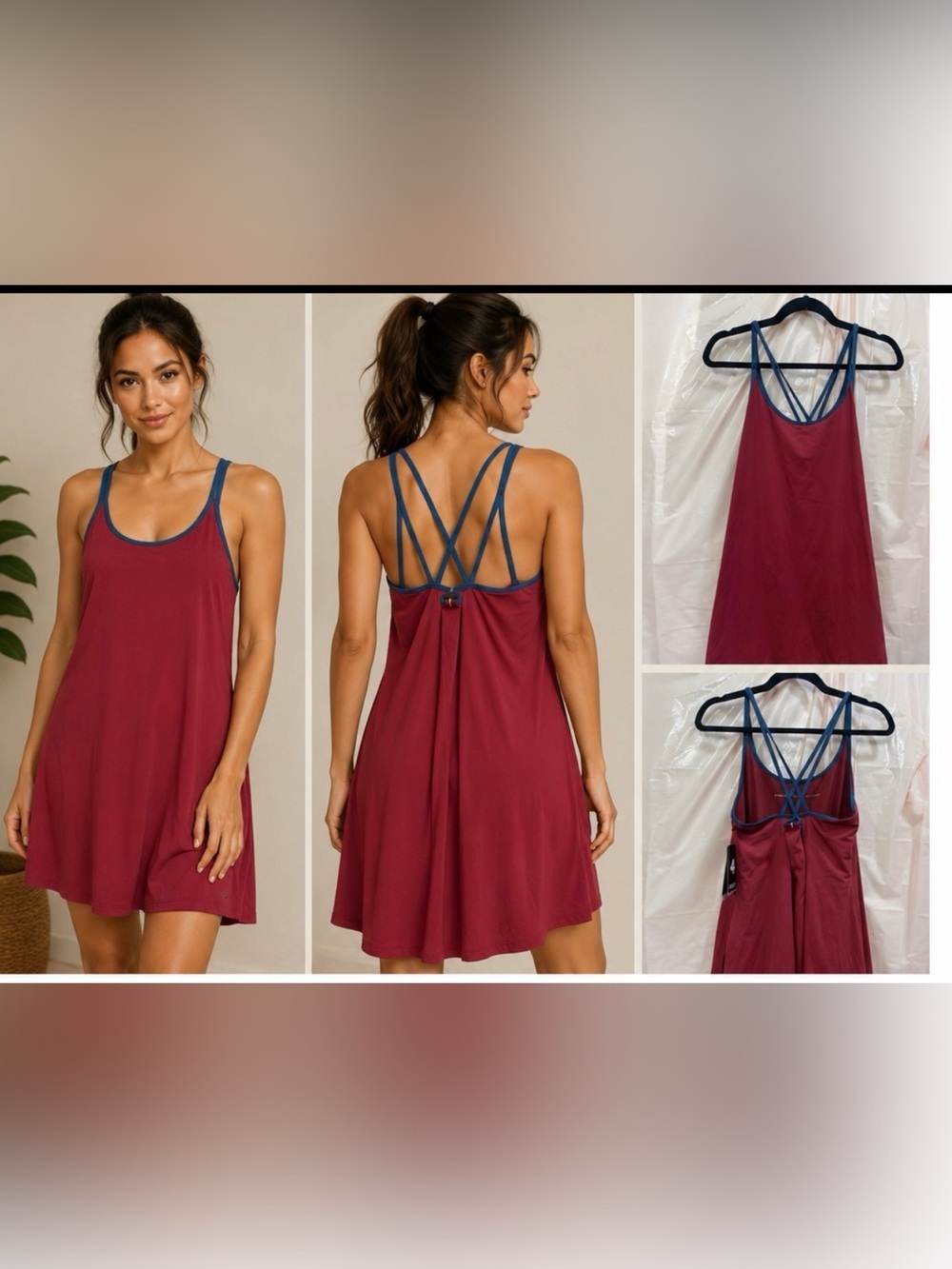 Women's Fourlaps Red Vitality Dress with Blue Straps, Size L